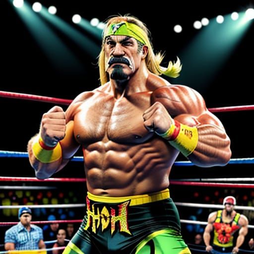 Hulk Hogan Portrait in Comic Book Art Style