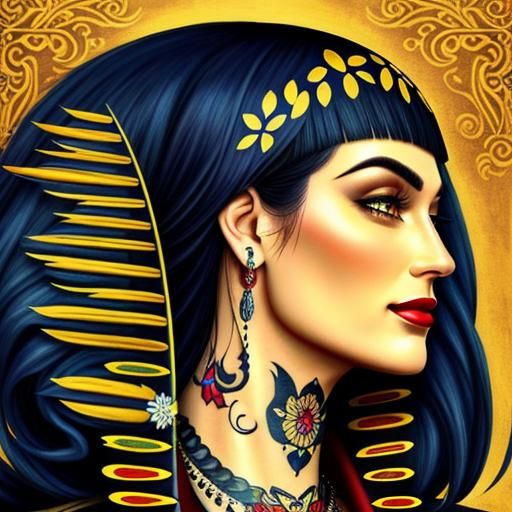 Elegant Tattooed Figure in Photorealistic Style