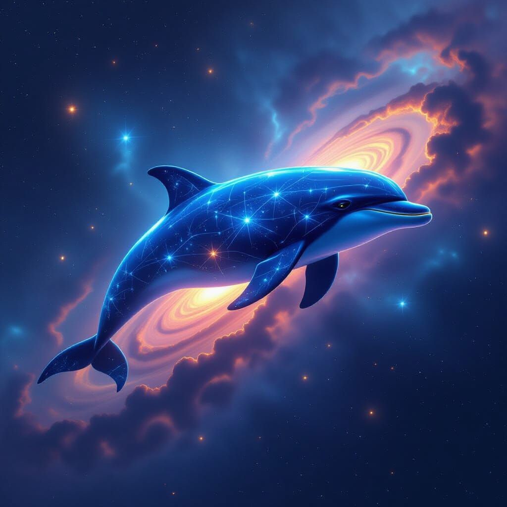 Bioluminescent Dolphin in Cosmic Nebulae