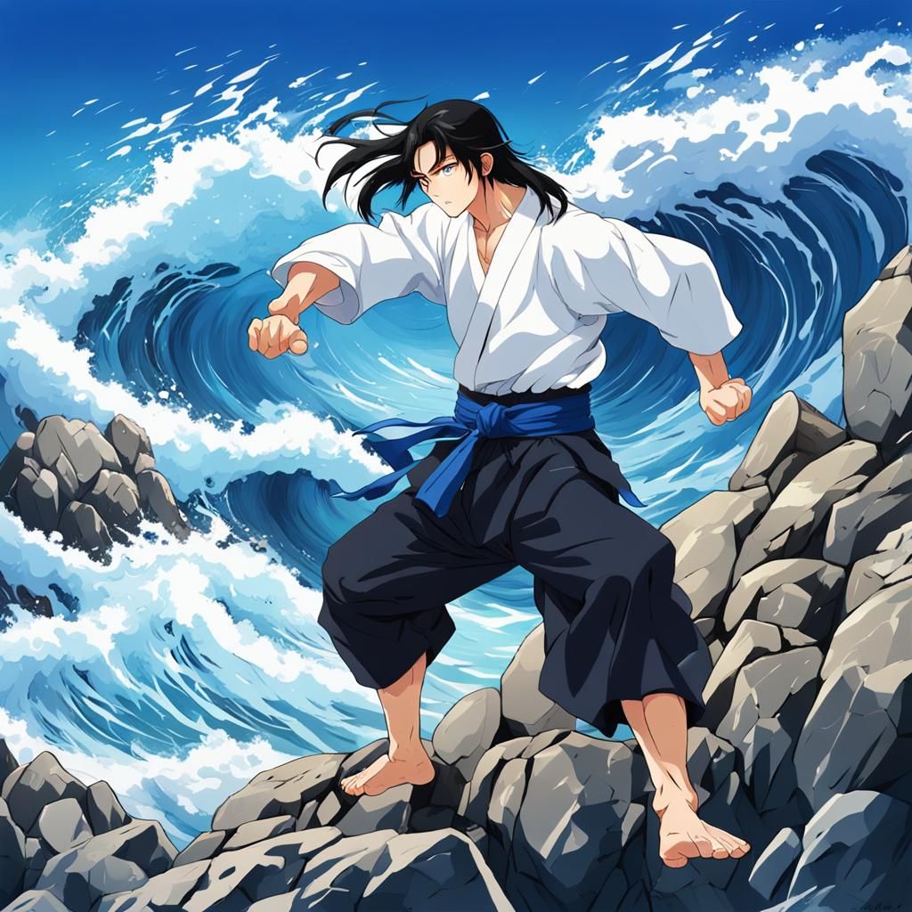 Anime Style Martial Artist Kicking High
