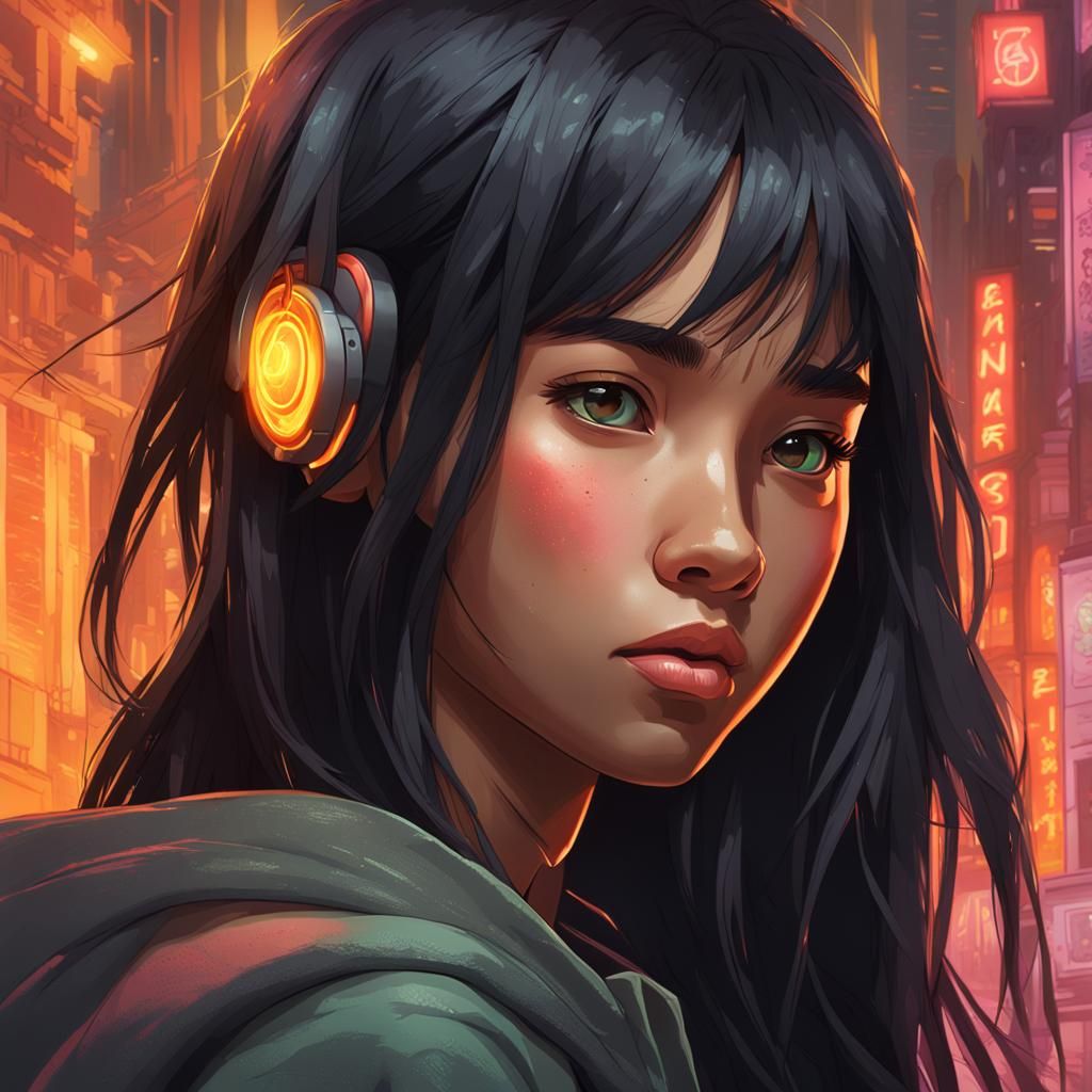 Detailed Portrait of Girl with Dark Hair