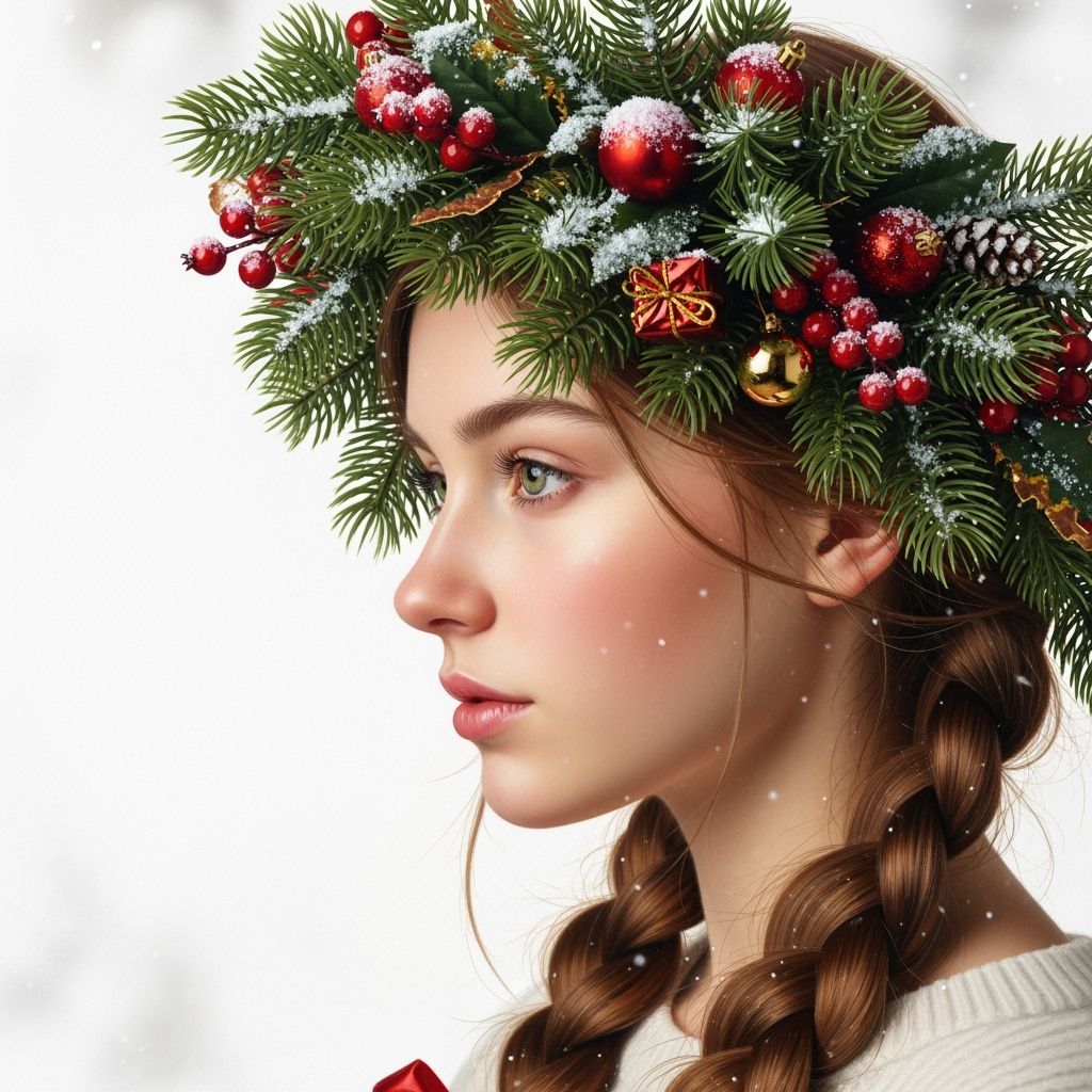 Realistic Oil Painting of Woman with Auburn Hair and Christm...
