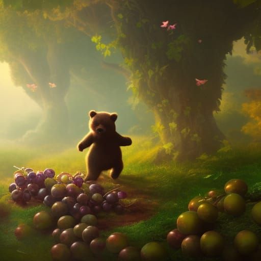 Tiny Bear's Grape Adventure: Detailed Matte Painting