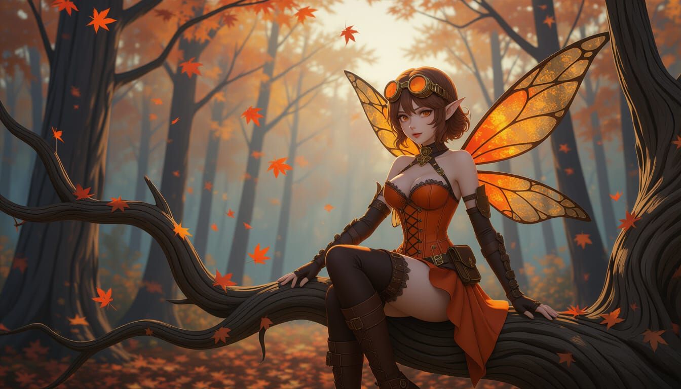Autumn Steampunk Faerie in Twilight Forest