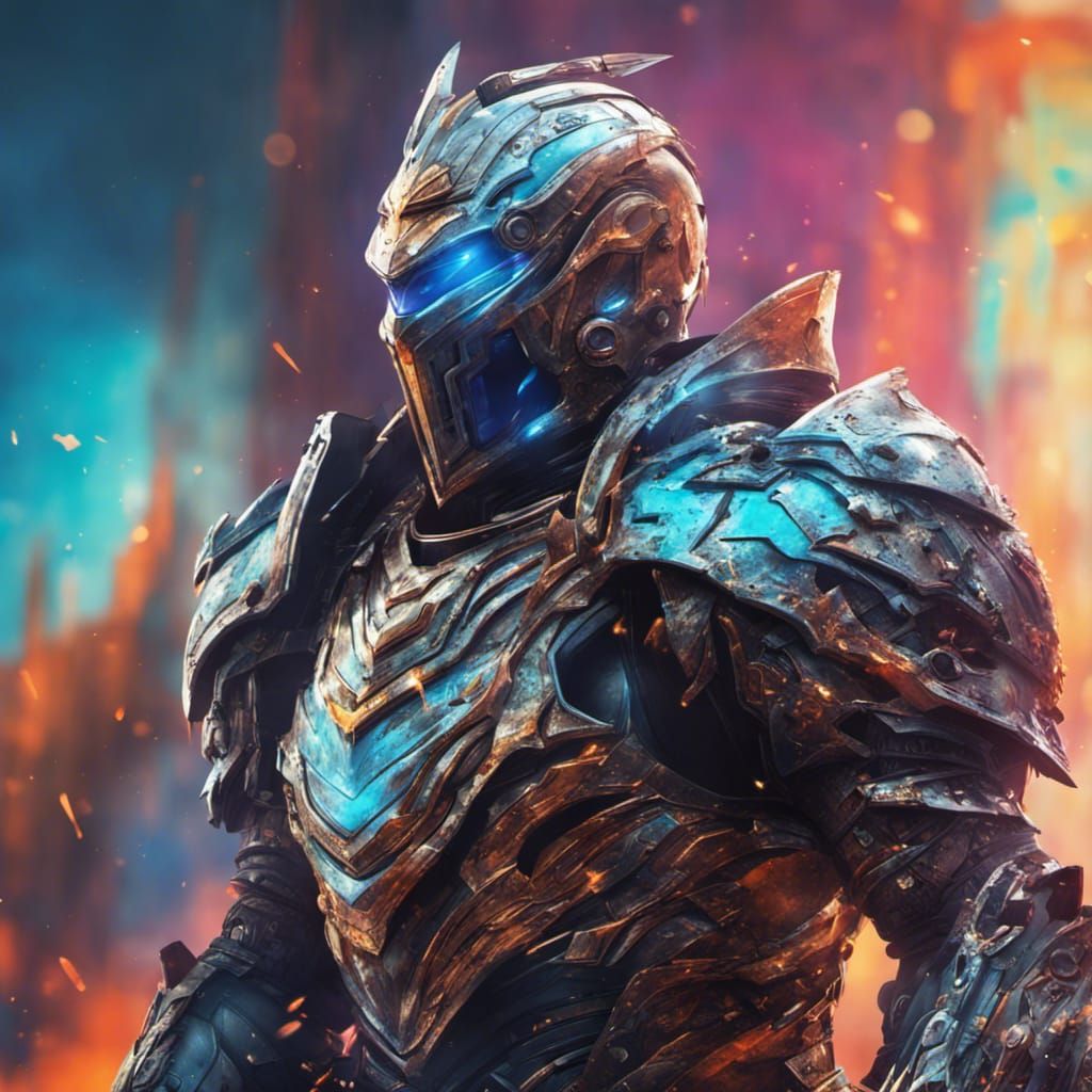 Futuristic Knight in Hyperrealistic Splash Art