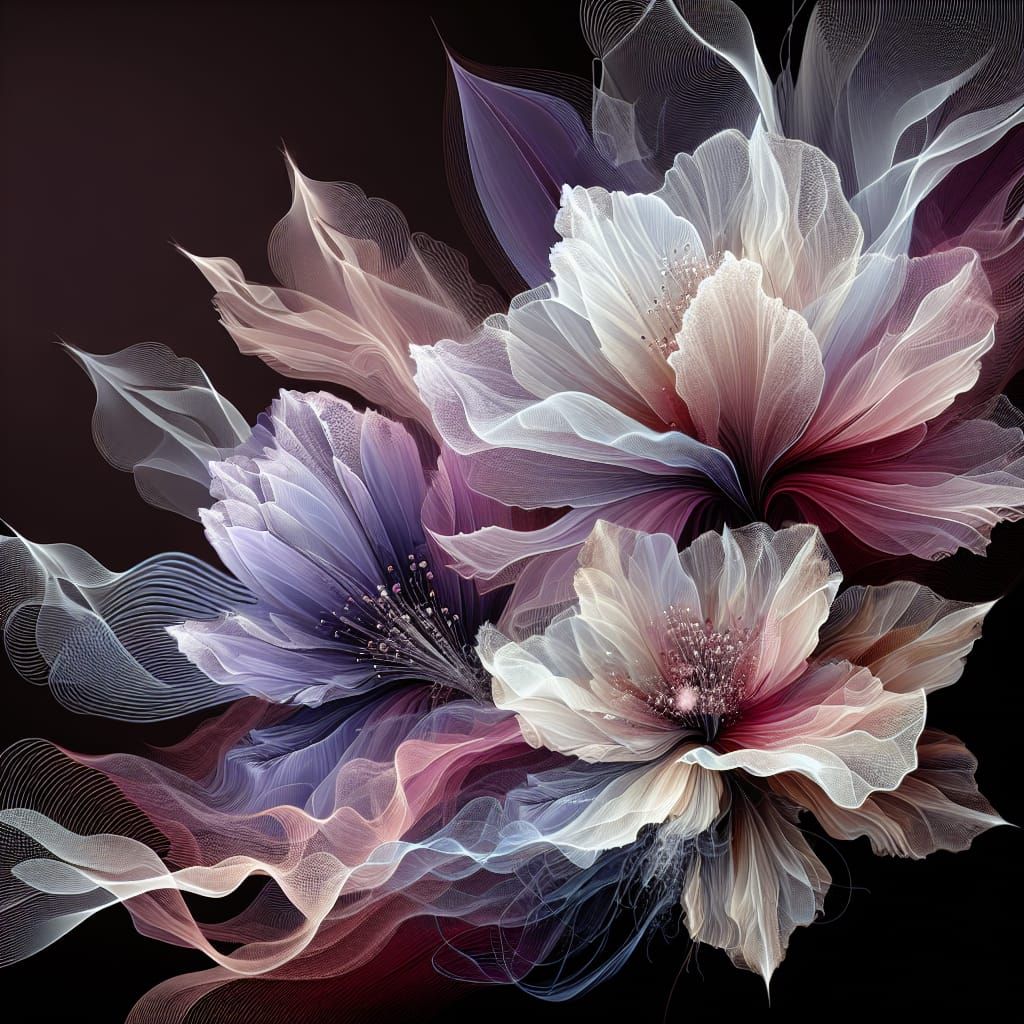 Ethereal Floral Artwork in Holographic Style