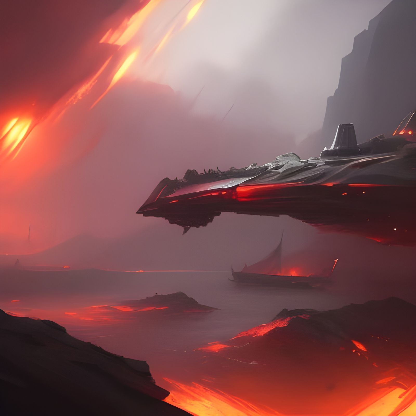 Fiery Spaceship of Space Pirates: Dark Fantasy Art