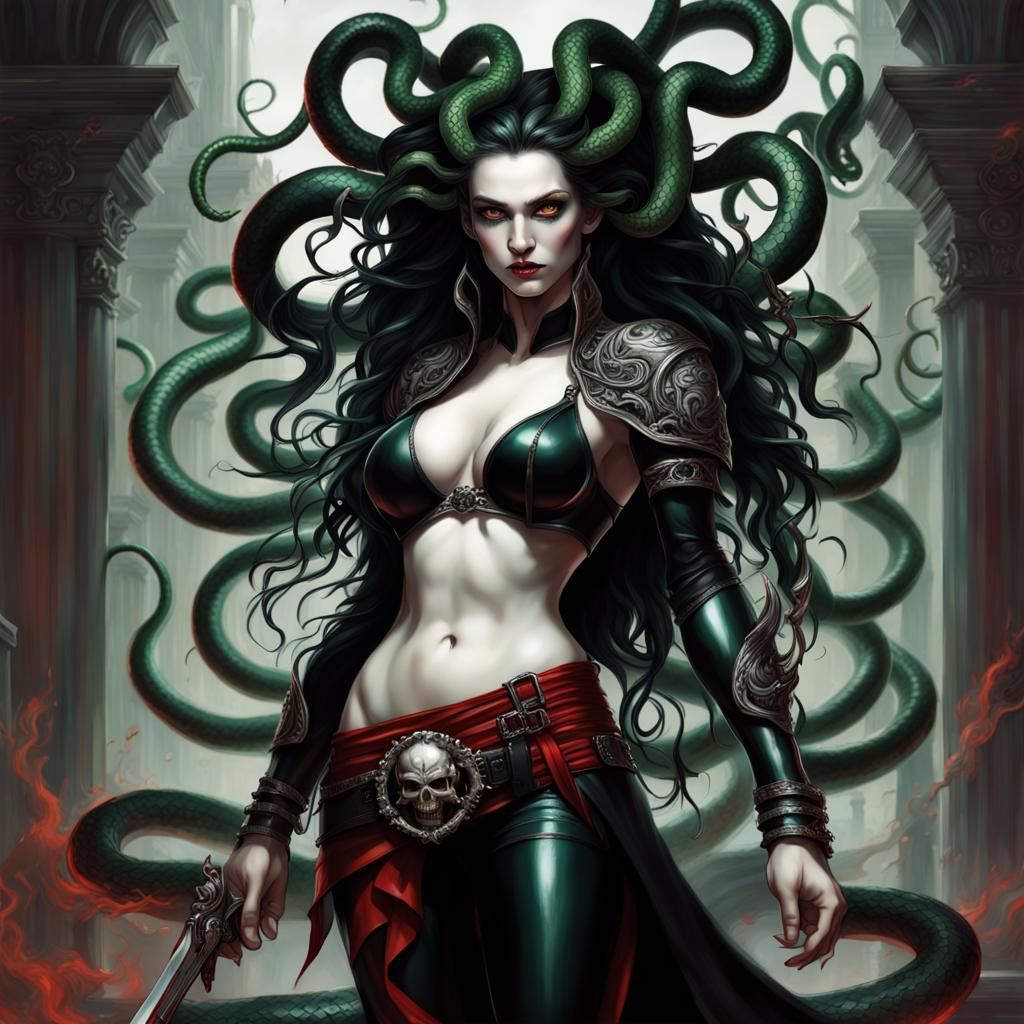 Sinisterly Beautiful Medusa in Gothic Fantasy Art