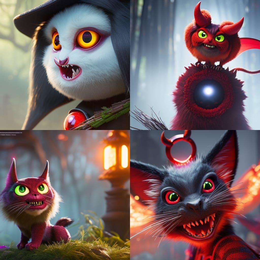 Adorable Demon Witch with Glowing Eye, 3D Digital Art