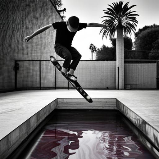 Skateboarding Kid in Empty Pool, Action Painting