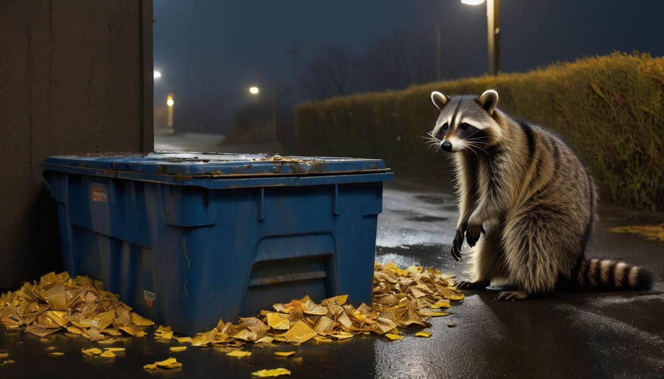 Raccoon's Late-Night Waffle House Forage in Neorealist Style