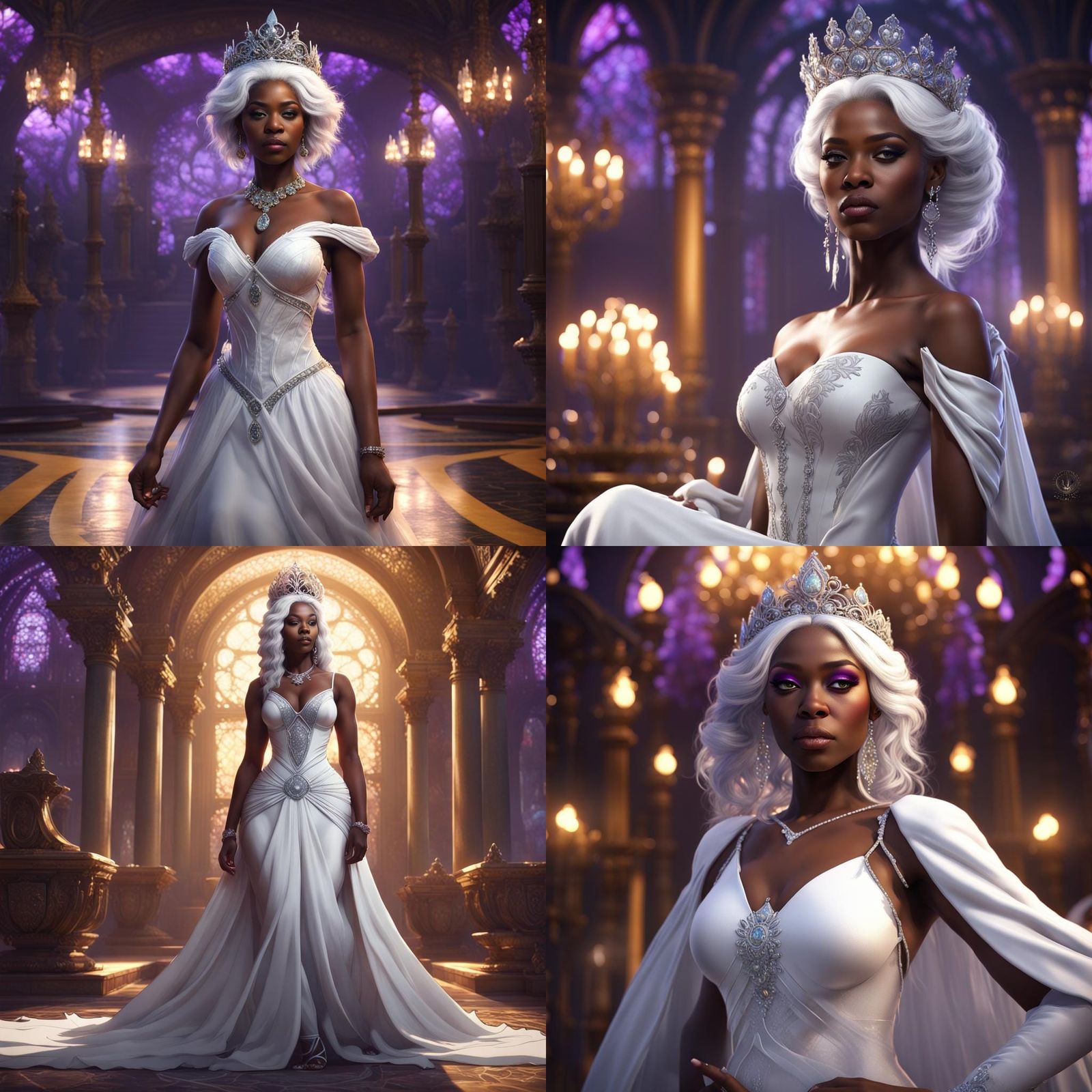 Dark Fantasy Woman with White Hair in Tiara