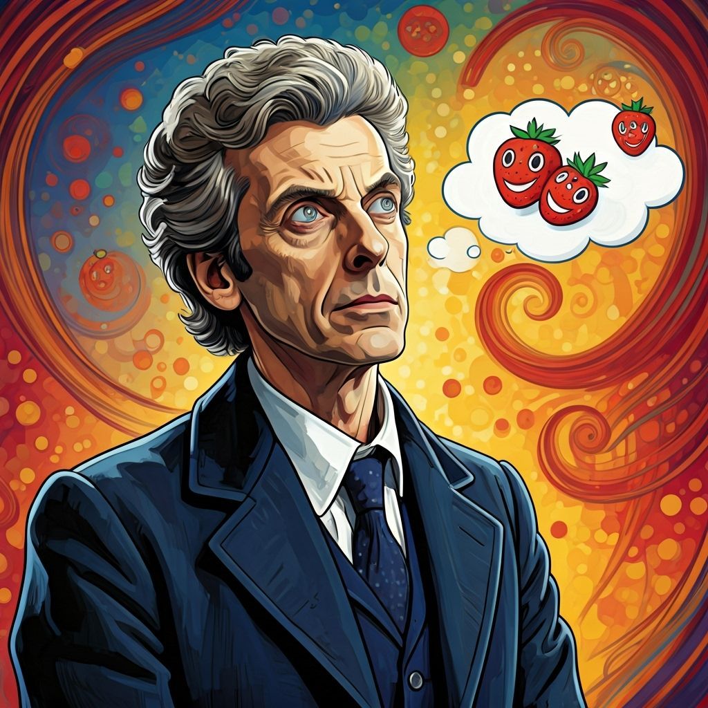 Doctor Who Dreams of Whimsical Strawberries in Abstract Styl...