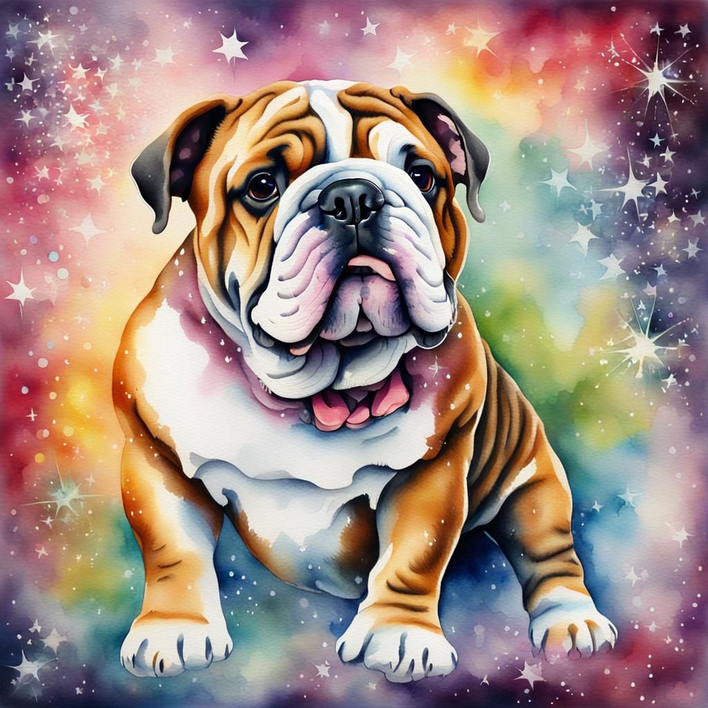 Watercolor English Bulldog Airbrush Abstract Art