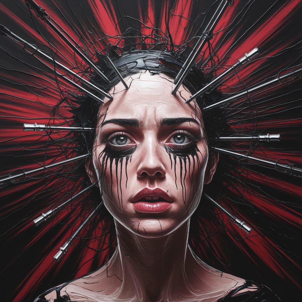 Gothic Impasto Portrait: Cybernetic Anguish