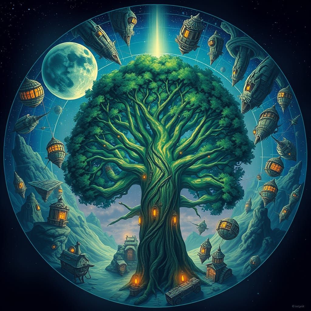 Epic Fantasy World with Majestic Tree and Glowing Roots