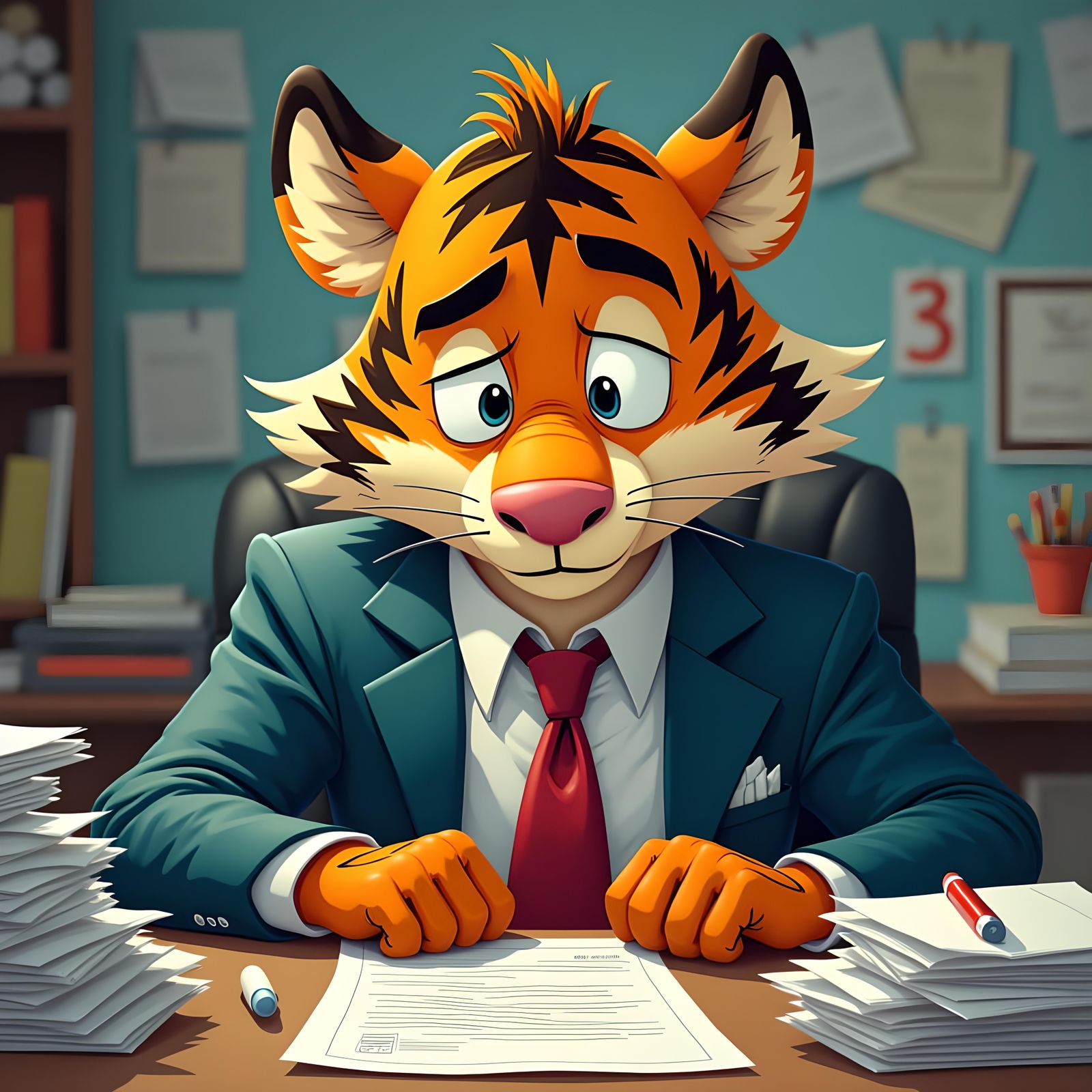Hobbes the Tiger Working in an Office: CGI Cartoon