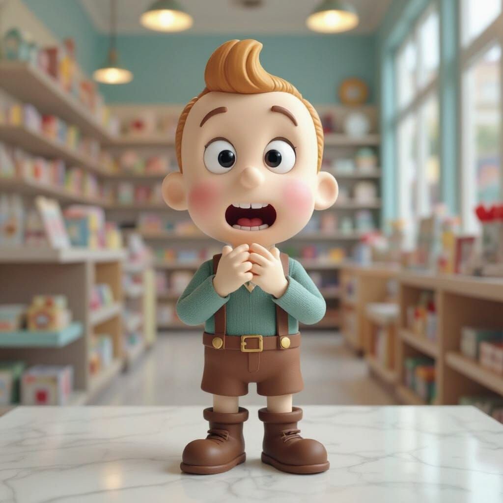 Surprised Tintin Doll in Ultra-Realistic 3D Rendering