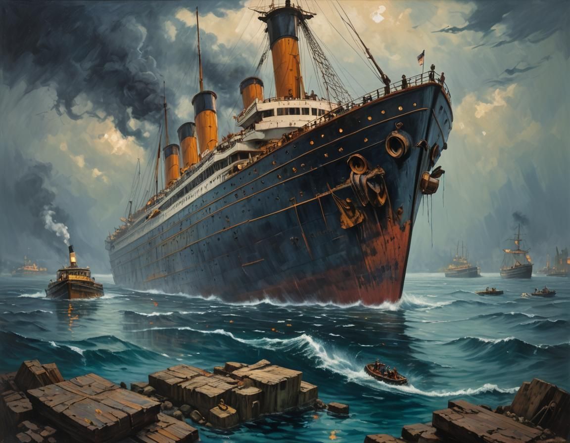 Sunken Titanic as Oil Painting