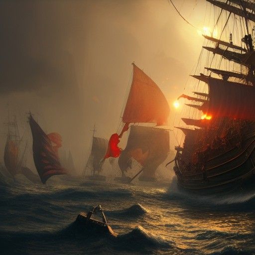 Pirate Ship Battle in Dark Fantasy Style