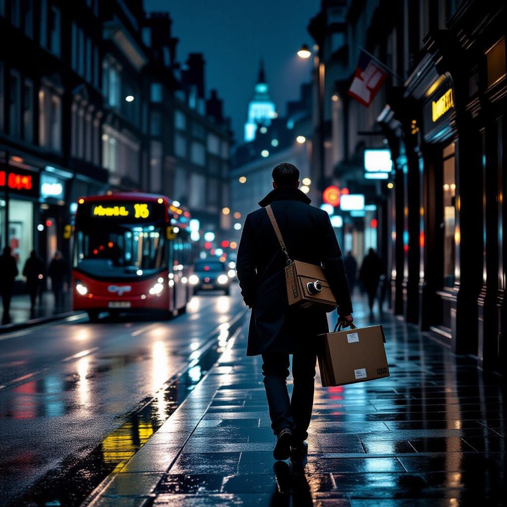 Surreal Noir London Street at Night