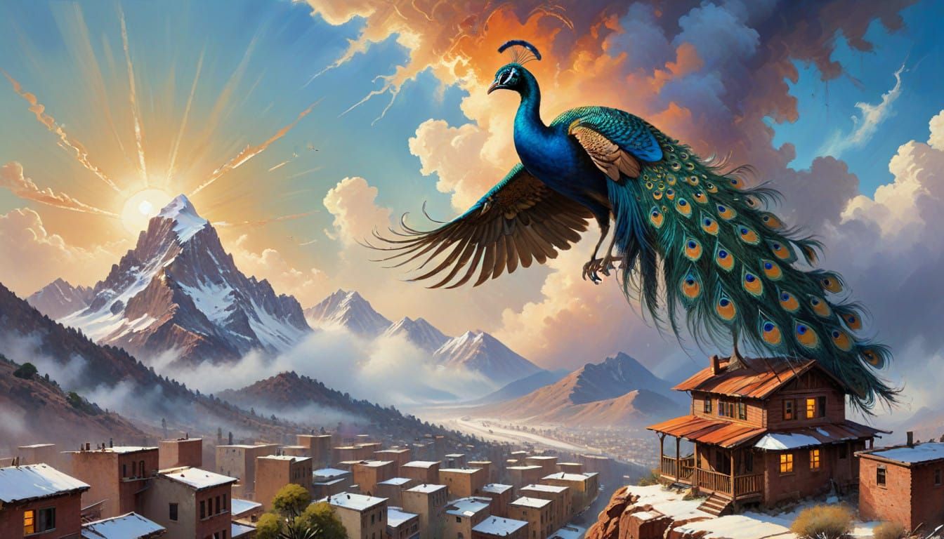 Majestic Peacock Amidst Himalayan Splendor in Fantastical Re...