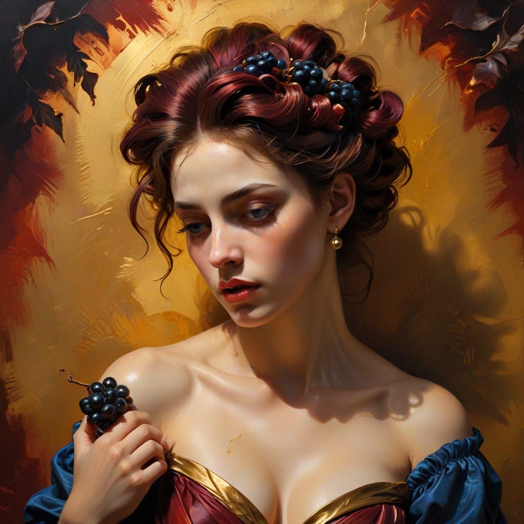 Baroque Masterpiece with Grape-Themed Cosmetics and Plaster ...