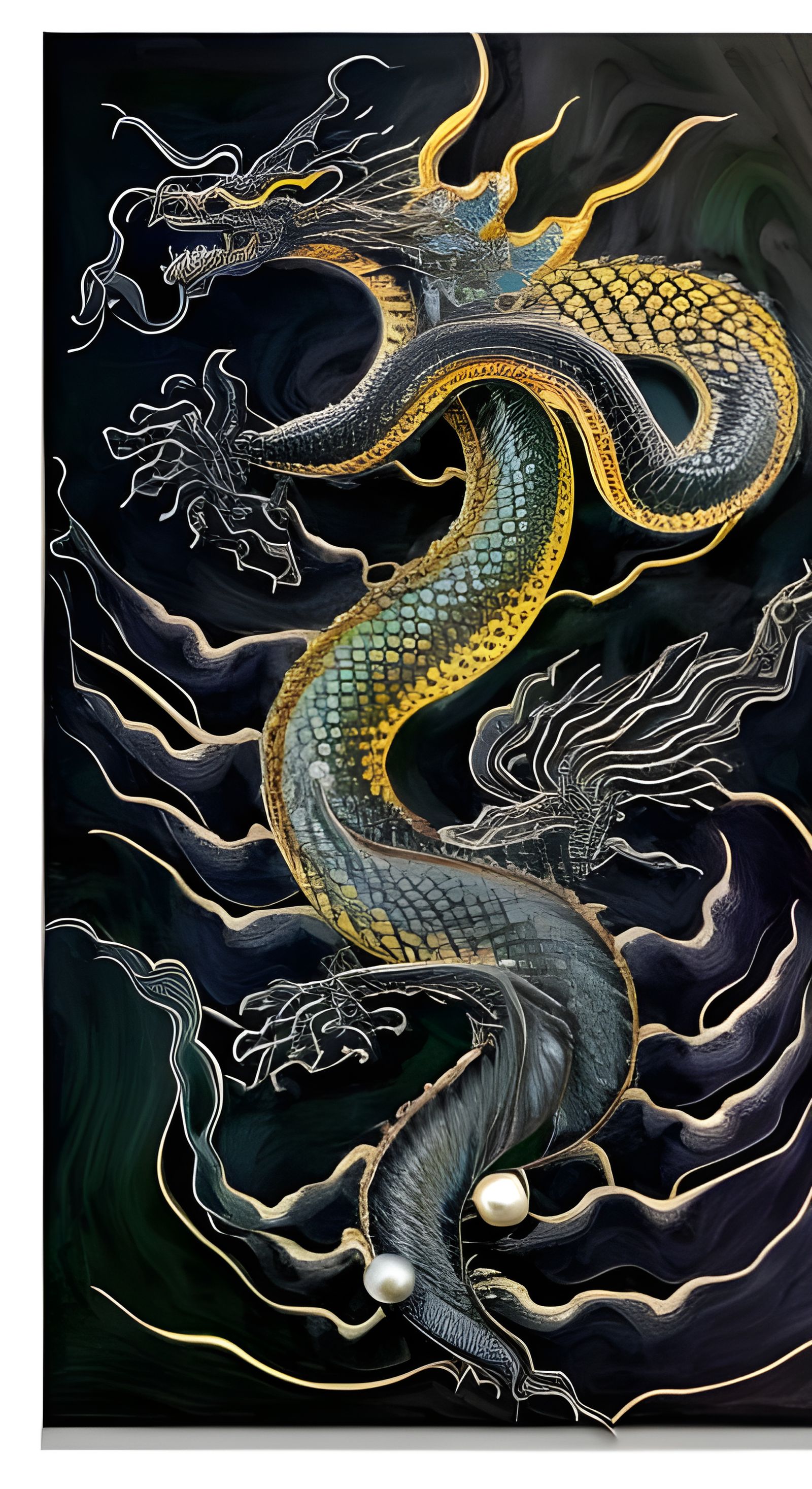 Great Black Dragon with Diopside Scales: Oil Painting