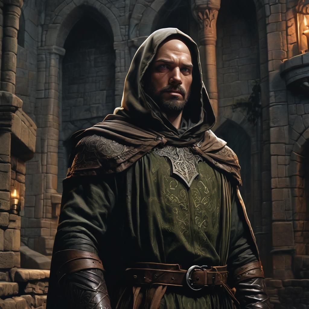 Medieval Bald Man in Castle, Comic Book Art