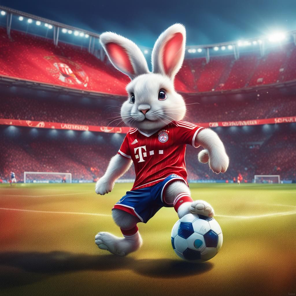Hyperrealistic Bunny Plays Soccer in Bayern Jersey