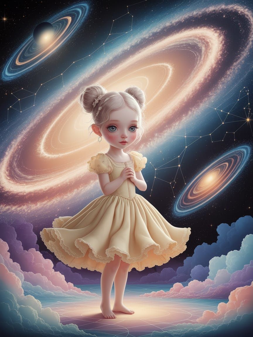 Dreamlike Girl in Cosmic Expanse: Storybook Art