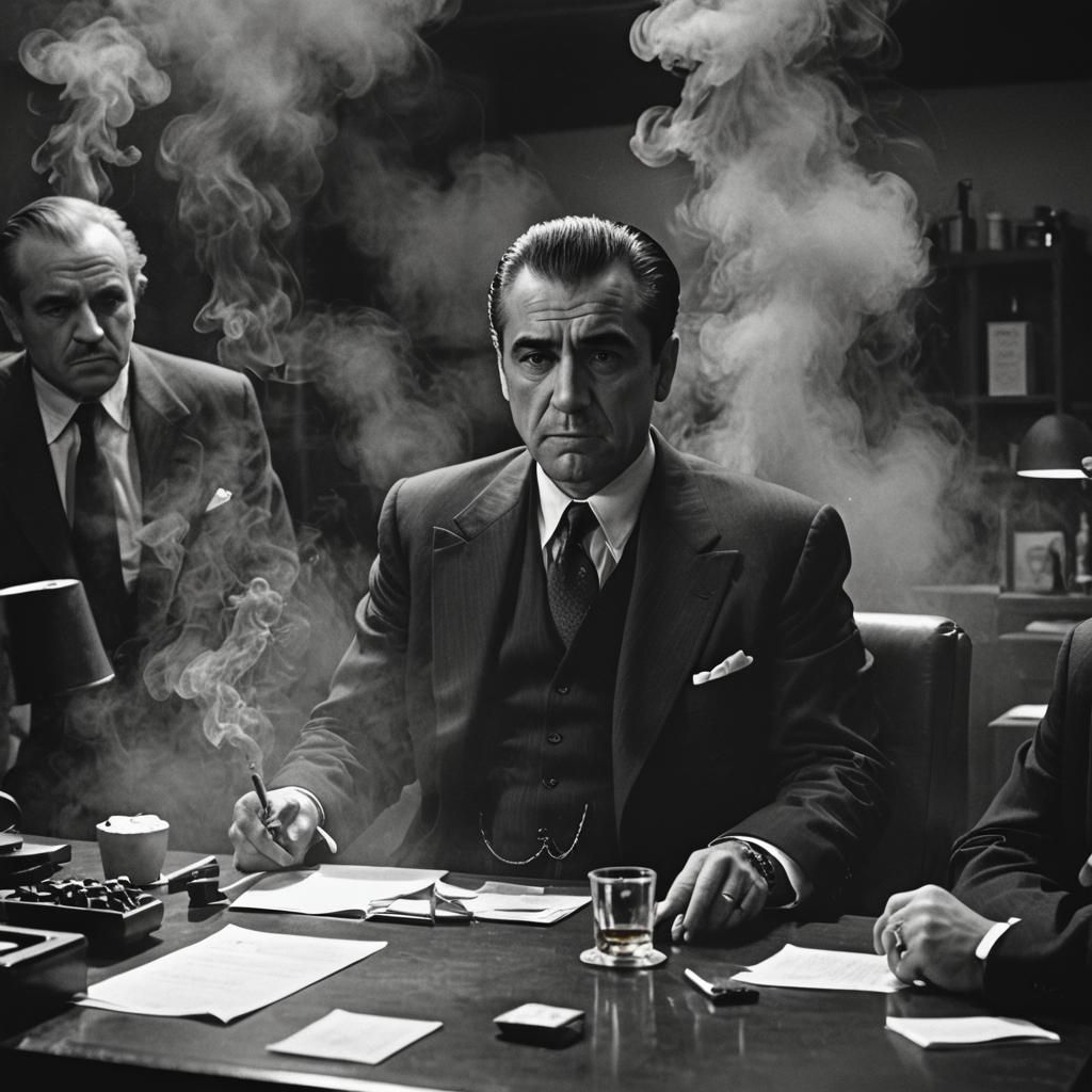 Gritty Film Noir: Mafia Boss in Backroom