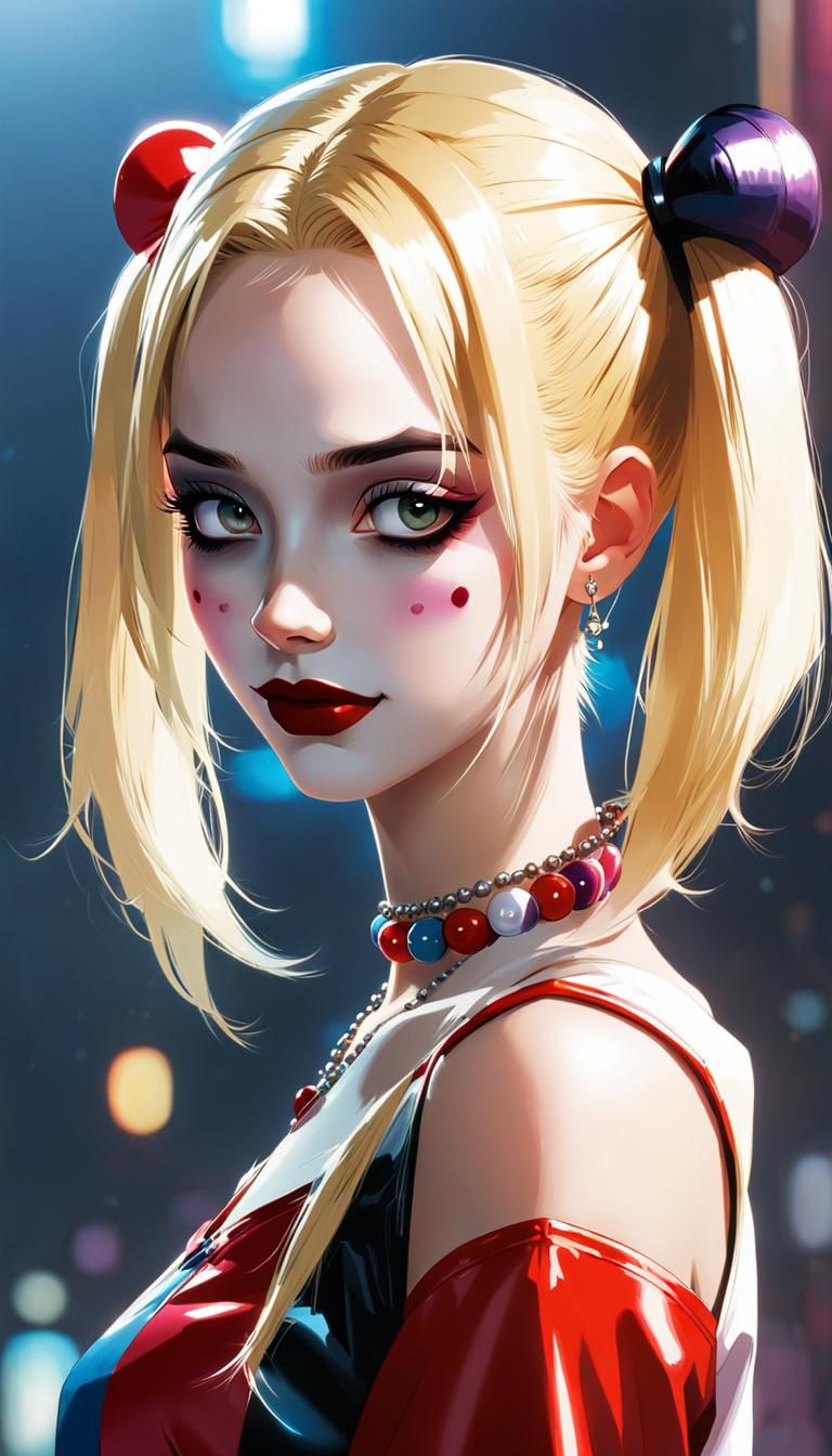 Anime-Style Princess Harley Quinn Portrait