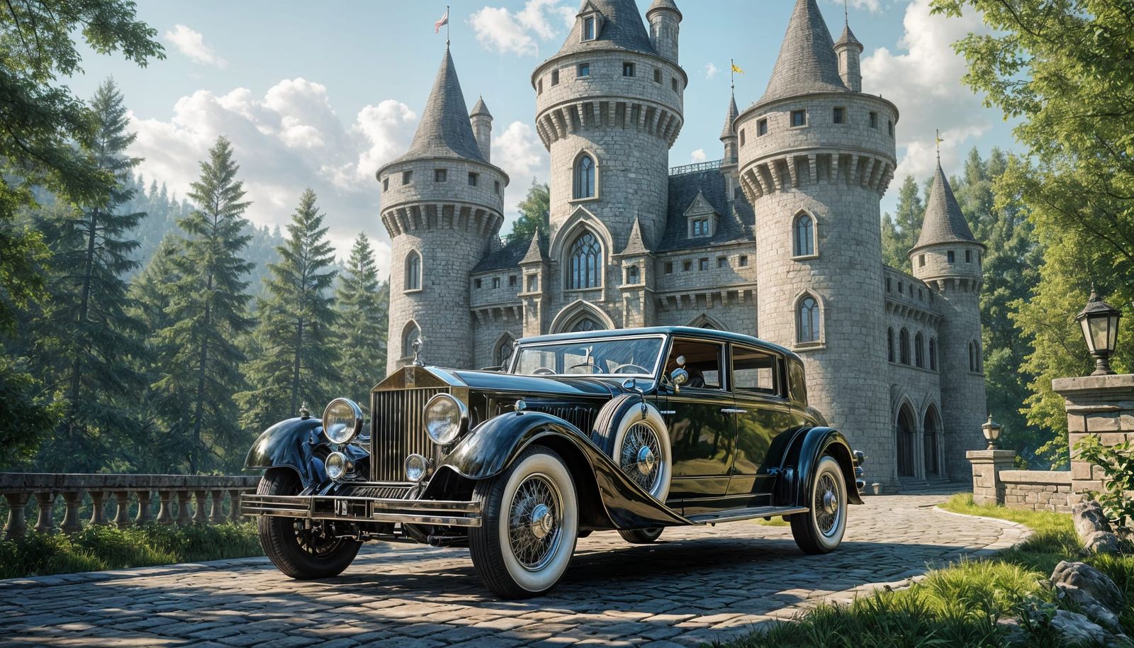 Elegant 1920s Rolls Royce Before Elven Castle