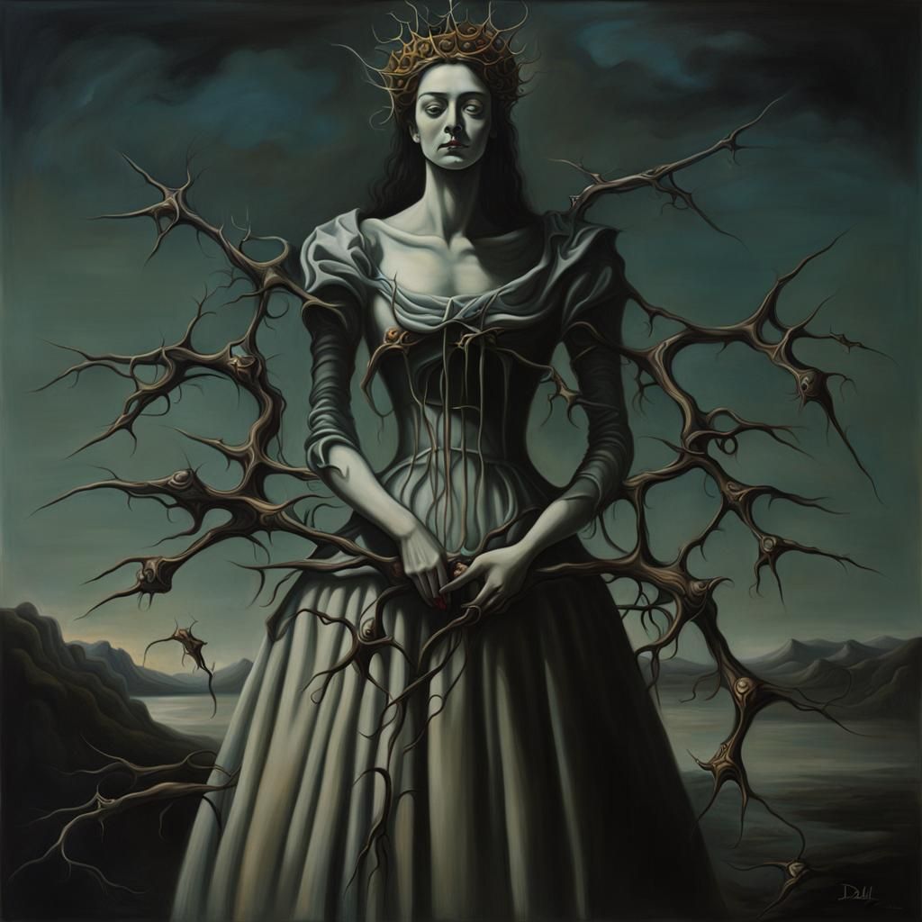 Surreal Giant Princess Surrounded by Thorns, Dali Style