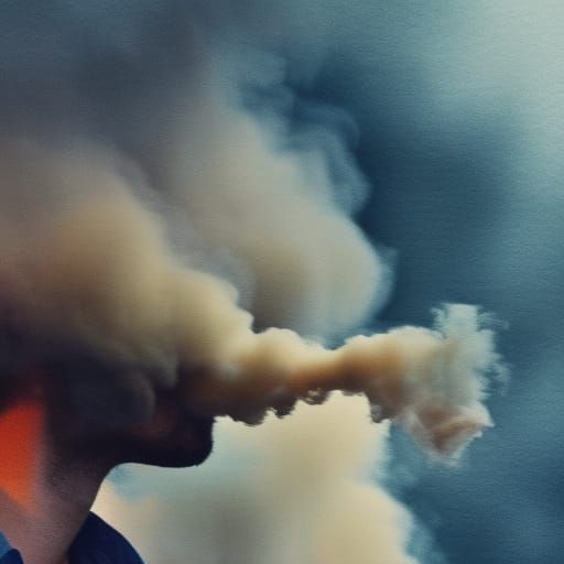 Man Smoking with Billowing Smoke Clouds