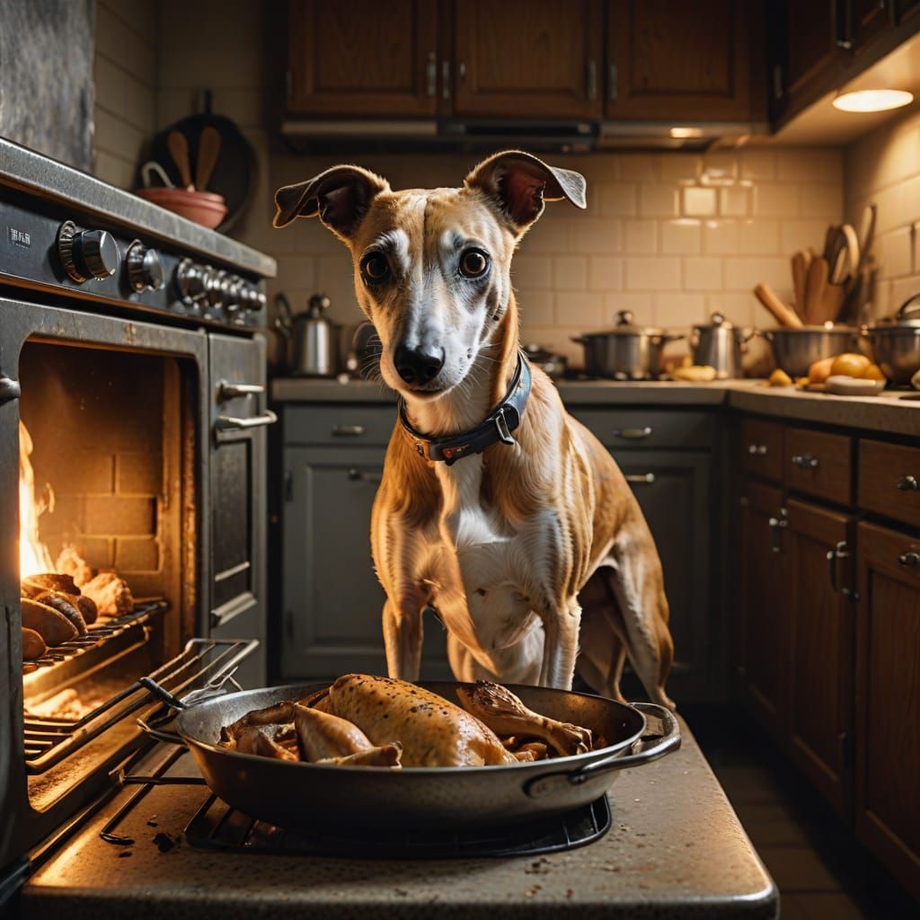 Whippet Dog Steals Cooked Chicken from Oven in Photorealisti...