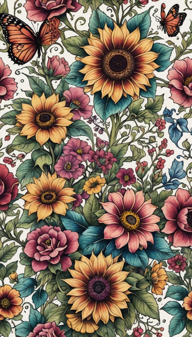 Floral Arm Tattoo Design in Abstract Style