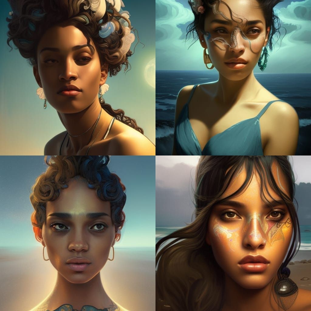 Moonlit Portrait of Ebony Costena in Hyperdetailed Style