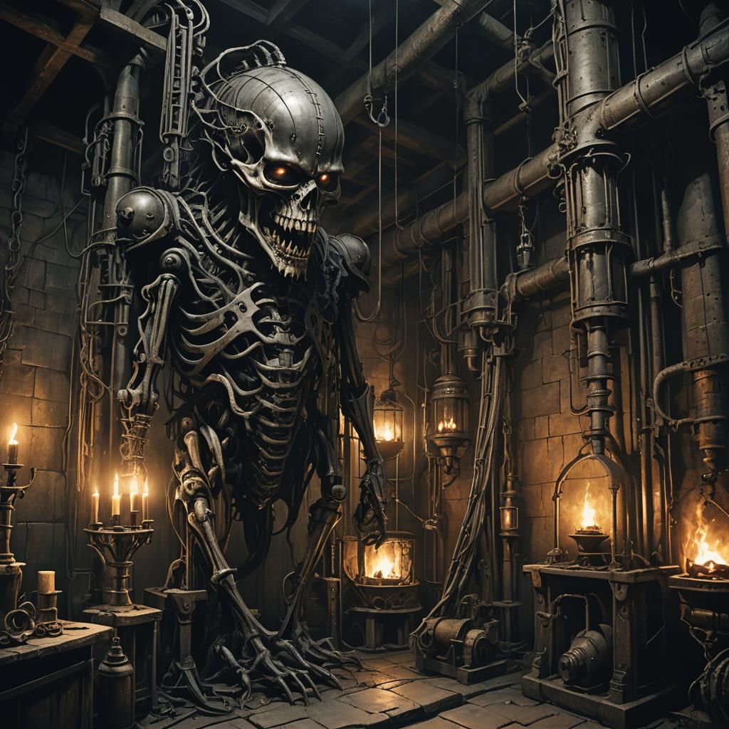 Grotesque Winery Crushing Human Body: Dark Fantasy Art