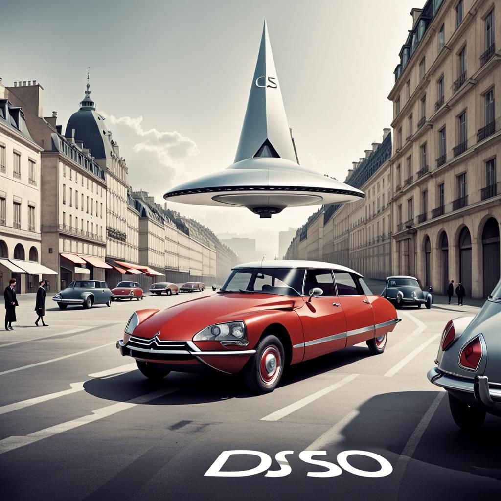 An uchronic advertisement poster for the Citroën DS, year 20...