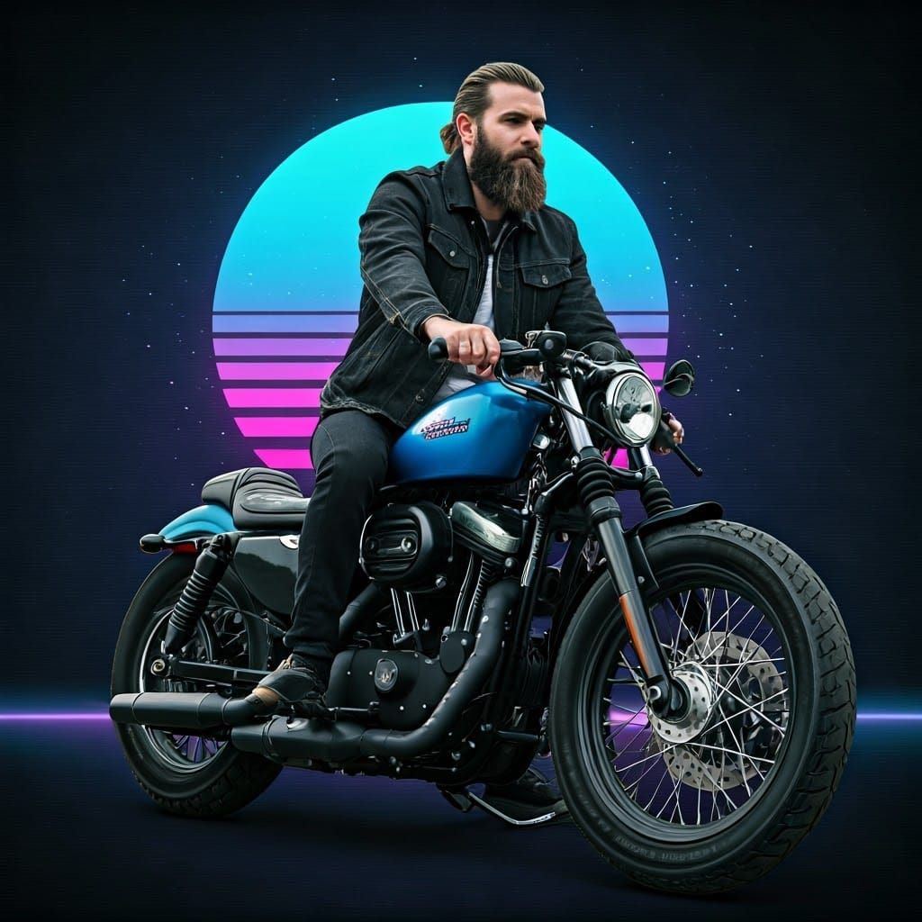 Retro Futuristic Biker in Neon