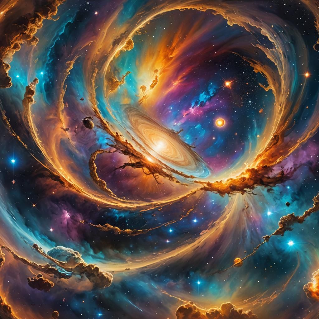 Swirling Galaxy with Nebula Clouds, Detailed Matte Painting