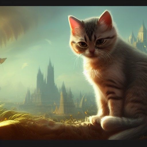 Adorable Cat Watches Sun: Detailed Matte Painting