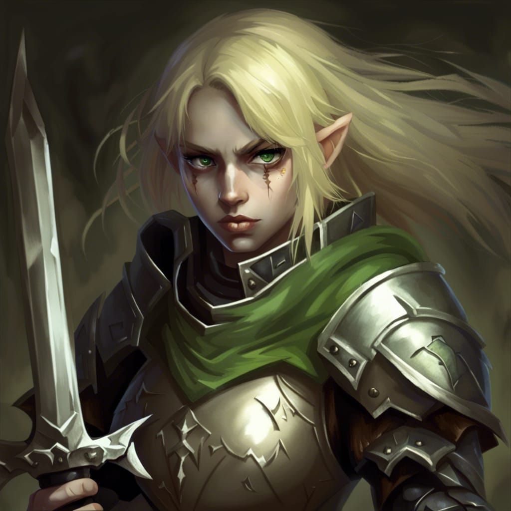 Undead Female Paladin in Armor with Sword