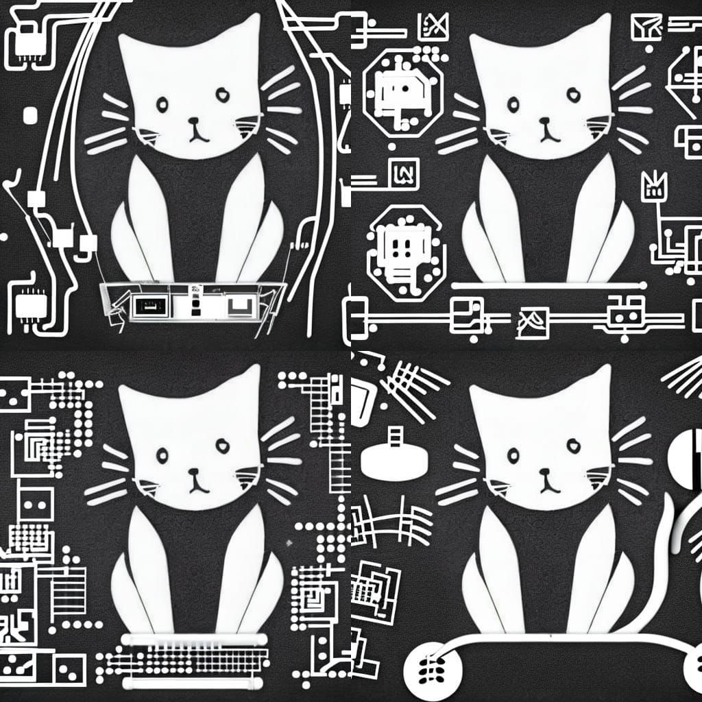 Monochrome Cat Logo with Circuitry
