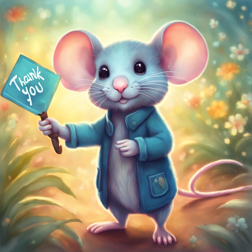 Cute Mouse Holding Thank You Sign in Pastel Colors