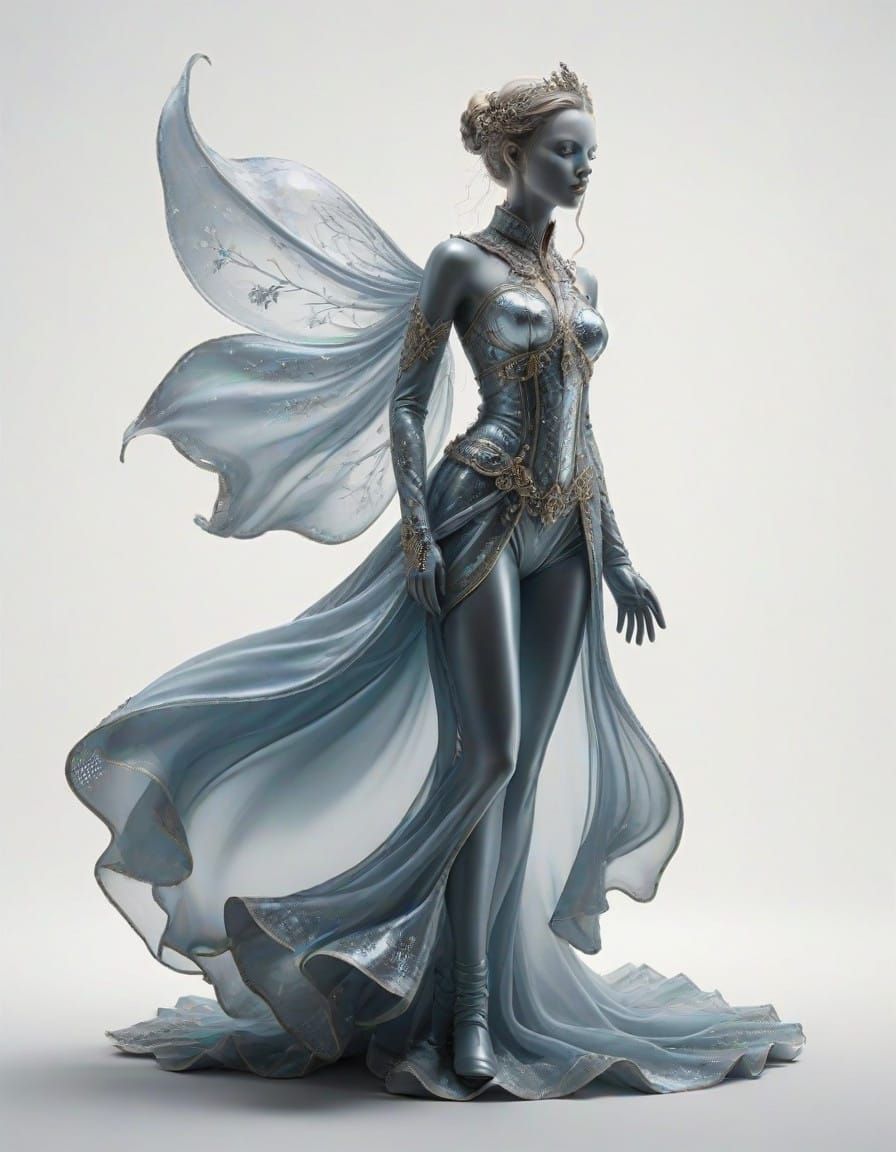 Ethereal Woman in Frosty Landscape