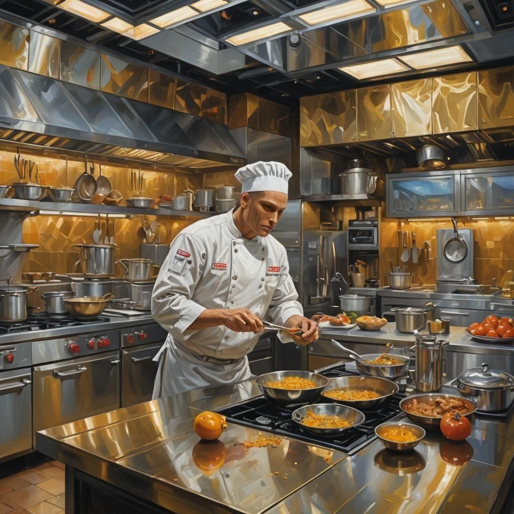 Futuristic Integrated Kitchen Design as Oil Painting