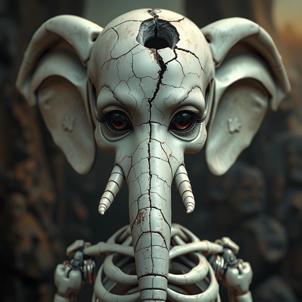 Surreal Fantasy Scene with Cyberpunk Doll in Impressionist S...